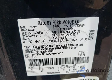 2012 Ford F-150 Platinum from USA, damaged, VIN 1FTFW1CTXCFB05683